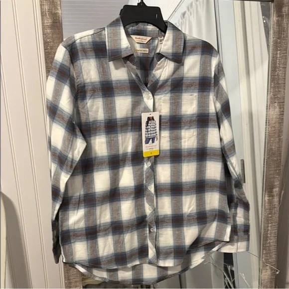 Weatherproof comfort stretch Blue and White Casual Button Down Shirt - Picture 3 of 3